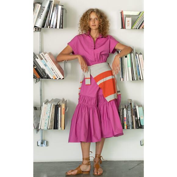 NWT Silvia Tcherassi Miniato Tiered Gathered Midi Pink Size Large $820 short